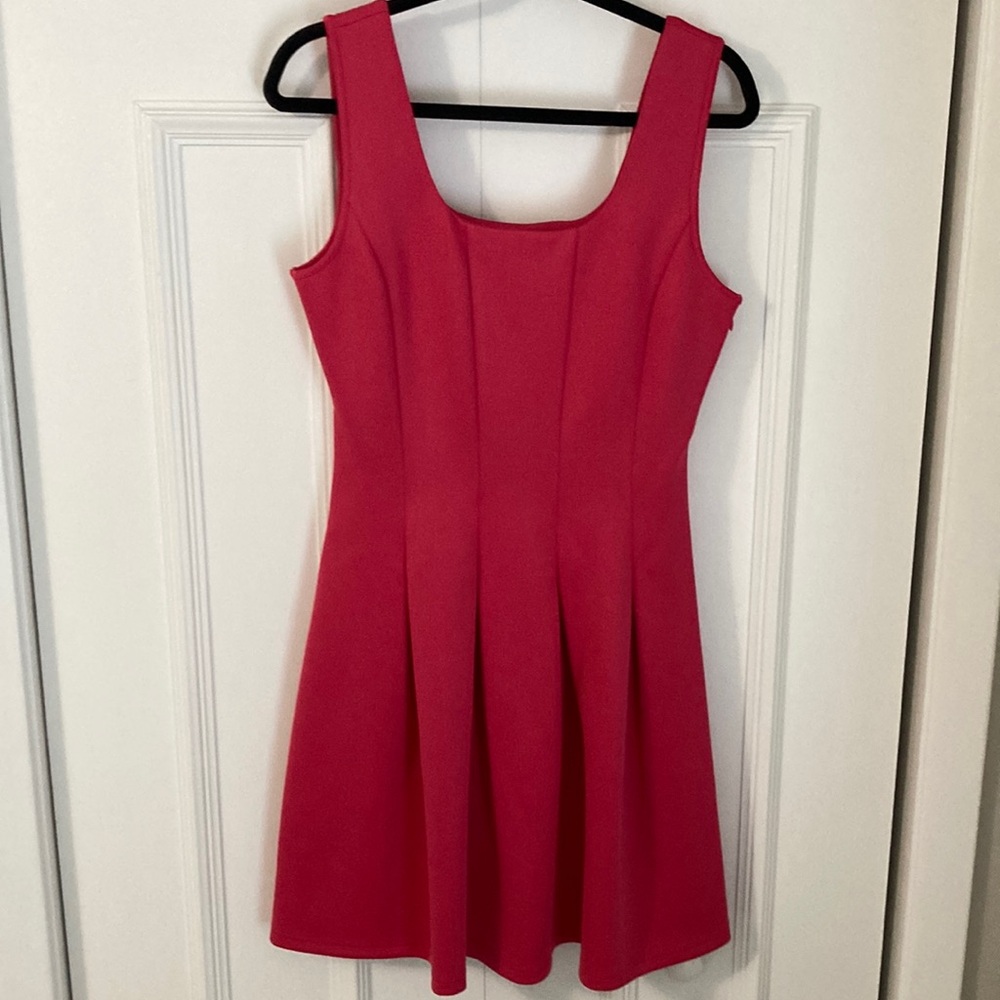 Boston Proper Red Pleated Fit and Flare Midi Dress